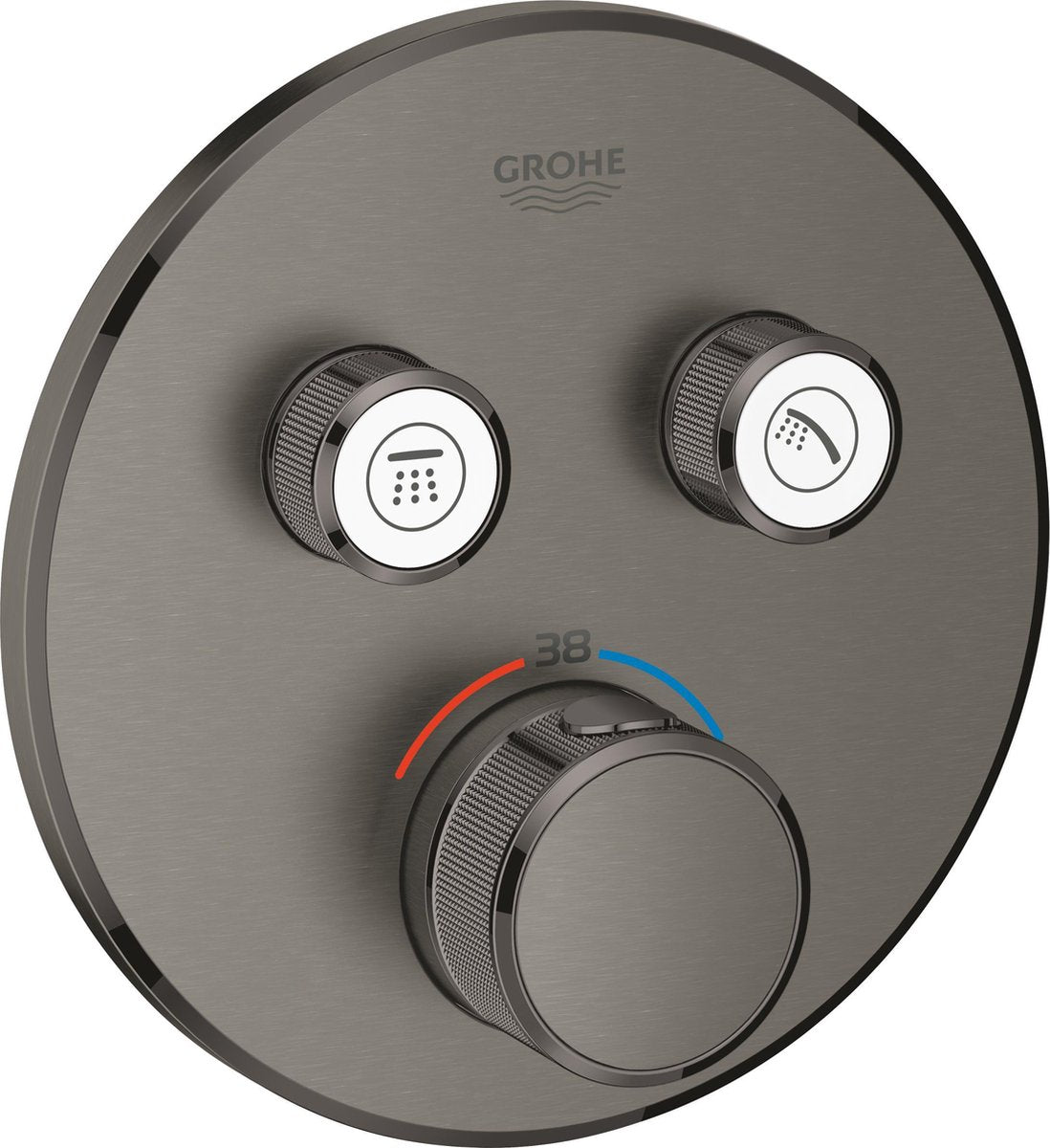 Robinet de douche thermostatique Grohe Grohtherm smartcontrol - mitigeur à encastrer - avec inverseur - rond - graphite dur brossé (gris foncé mat)