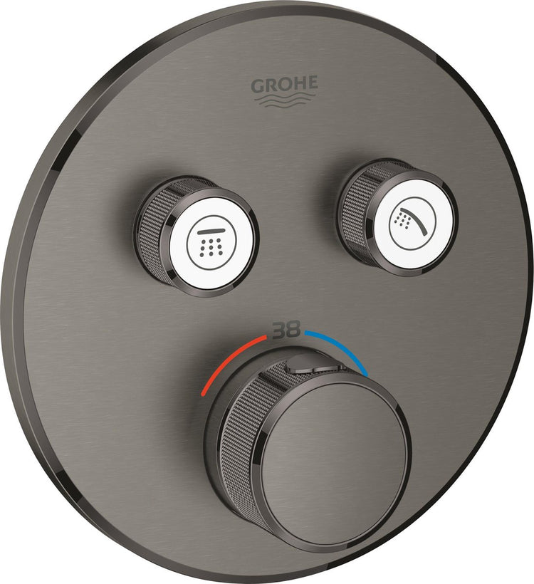 Robinet de douche thermostatique Grohe Grohtherm smartcontrol - mitigeur à encastrer - avec inverseur - rond - graphite dur brossé (gris foncé mat)