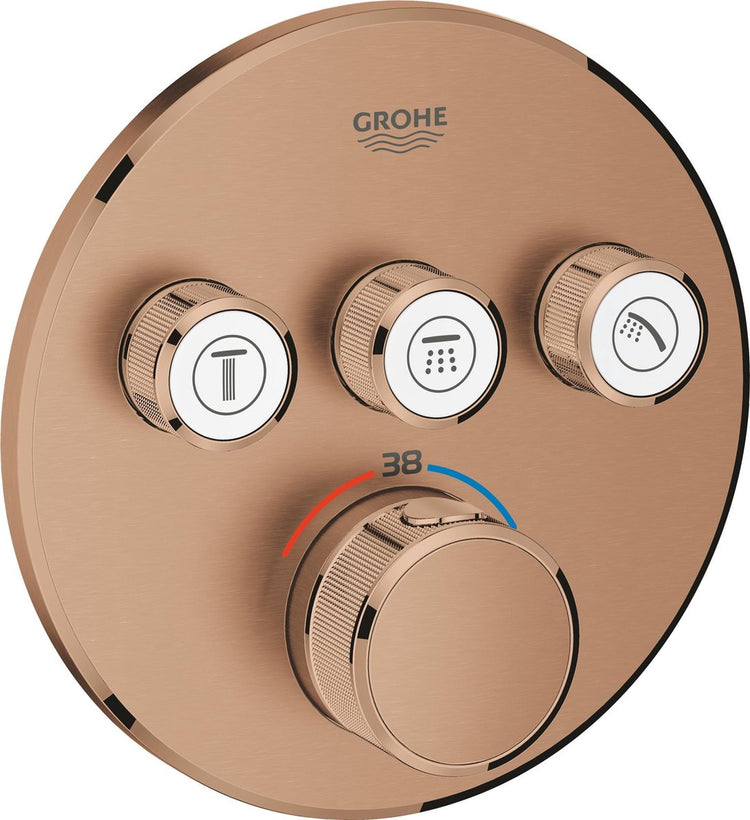 Grohe Grohtherm thermostat de douche ou de bain à commande intelligente encastrable - 3 boutons - coucher de soleil chaud brossé (bronze mat) - 29121dl0