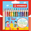 Crayons de couleur ergonomiques courts et épais Stabilo trio - 12 pcs.