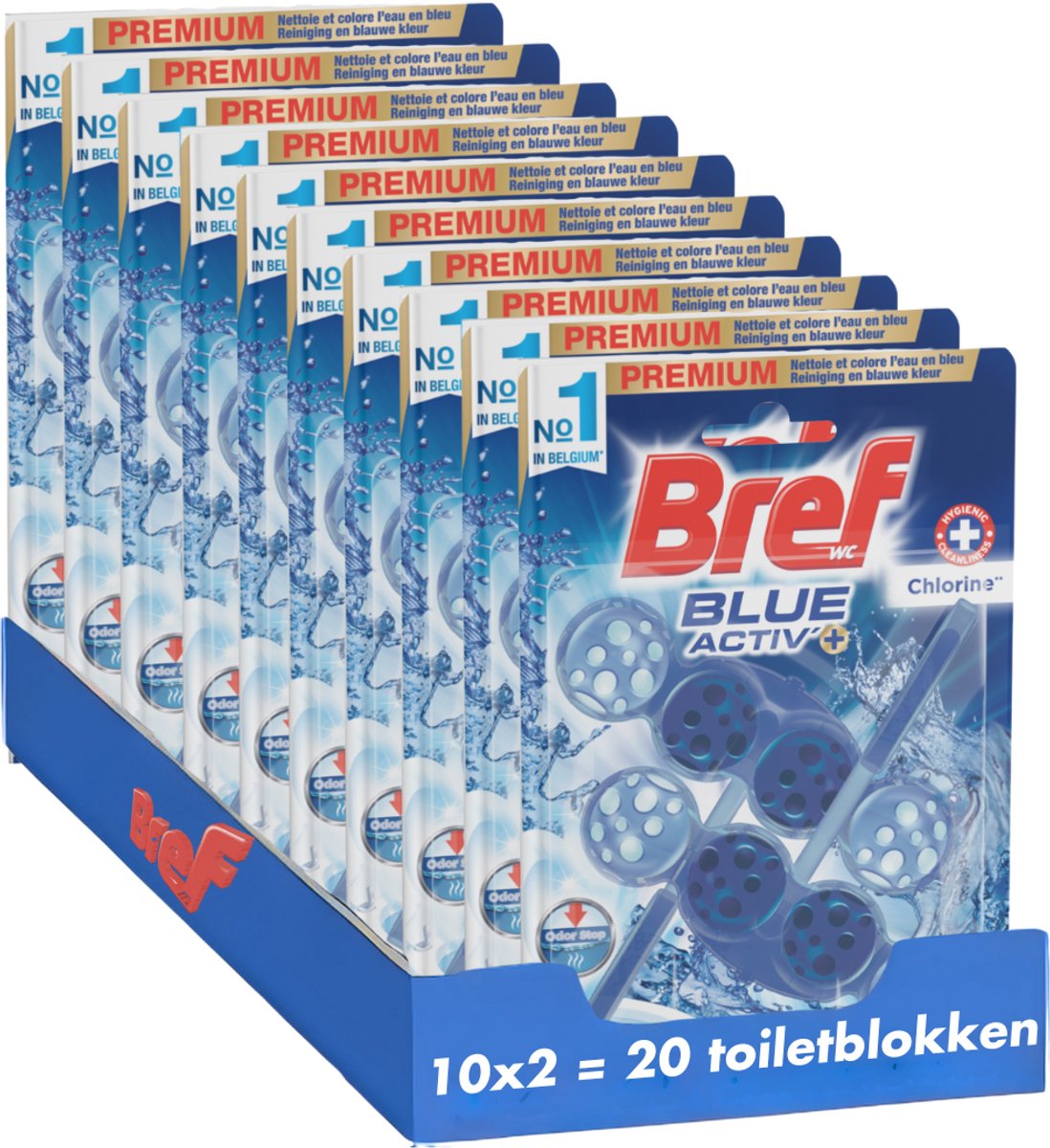 Bref - blue activ - chlore - bloc sanitaire - fraîcheur longue durée - hygiène - technologie anti-odeurs - pack économique - 10x 2 pièces