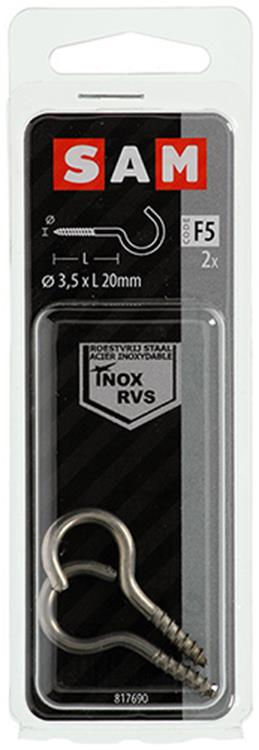 Mack 1019896 - crochet à vis acier inoxydable 2 pcs 3,5 x 20 mm | 10 pièces