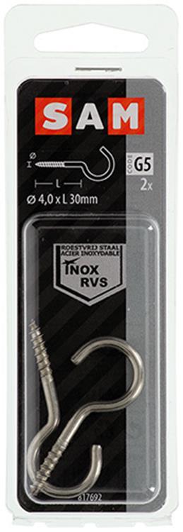 Mack 1019897 - crochet à vis acier inoxydable 2 pcs 4,0x30 mm | 10 pièces