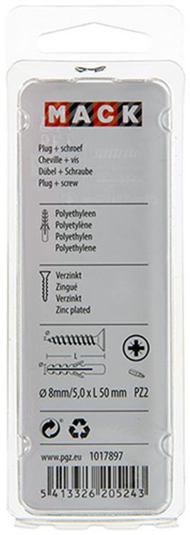 Mack 1017897 - bouchon + vis polyéthylène 10 pcs 8 mm 5,0 x 50 mm | 5 pièces