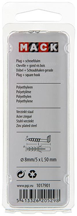 Mack 1017901 - bouchon + vis à pouce polyeth 4 pcs 8mm 5x50mm | 5 pièces