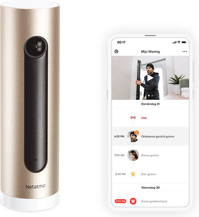 Caméra intérieure intelligente Netatmo - Caméra de sécurité WiFi - détection de mouvement - vision nocturne - fonctionne avec Google Home, Alexa et Apple Home Kit - 1 pièce - or