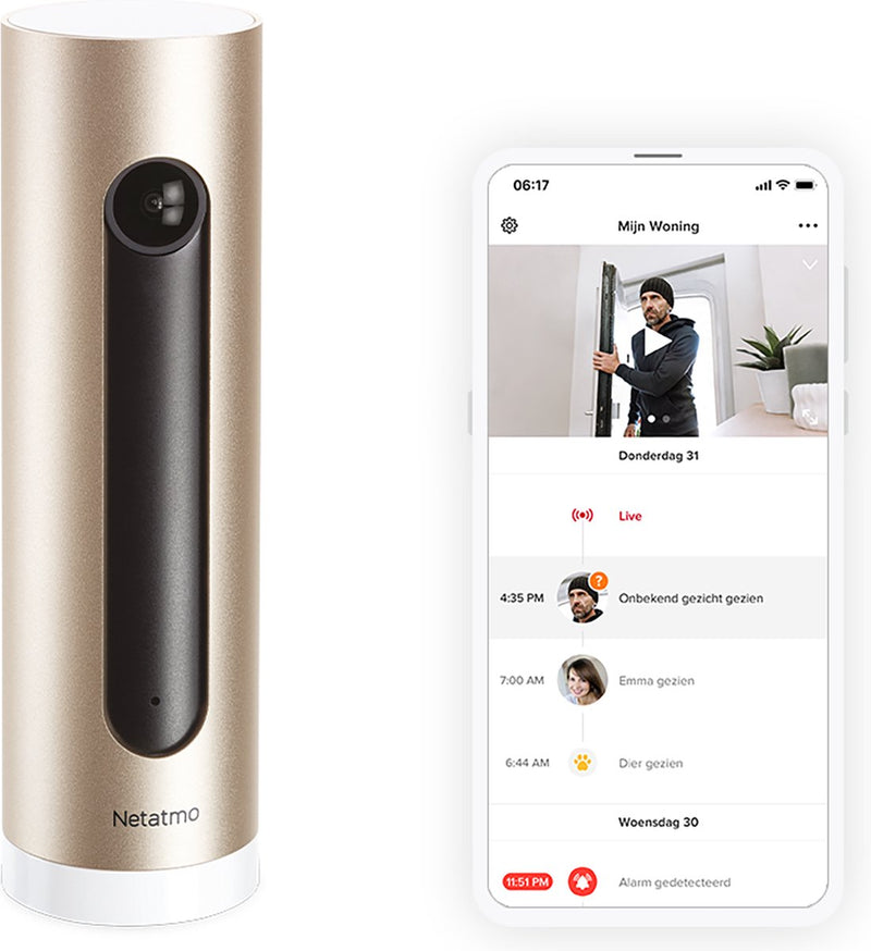 Caméra intérieure intelligente Netatmo - Caméra de sécurité WiFi - détection de mouvement - vision nocturne - fonctionne avec Google Home, Alexa et Apple Home Kit - 1 pièce - or