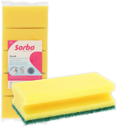 Éponge à récurer Sorbo – lot de 10 pièces – avec manche vert côté ponçage – pour saletés tenaces, graisses, calcaire – viscose