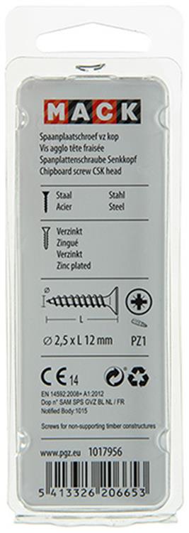 Mack 1017956 - vis pour panneaux d'aggloméré avec tête plaquée jaune 200pcs 2,5 x 12 mm | 10 pièces