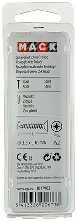 Mack 1017962 - vis pour panneaux d'aggloméré avec tête galvanisée jaune 165pcs 3,5 x 16 mm | 5 pièces