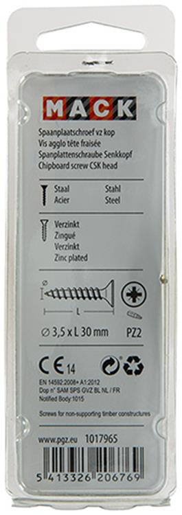 Mack 1017965 - vis pour panneaux d'aggloméré avec tête plaquée jaune. 75 pièces 3,5 x 30 mm | 5 pièces