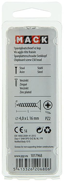 Mack 1017968 - vis pour panneaux d'aggloméré avec tête plaquée jaune. 95 pièces 4,0 x 16 mm | 5 pièces