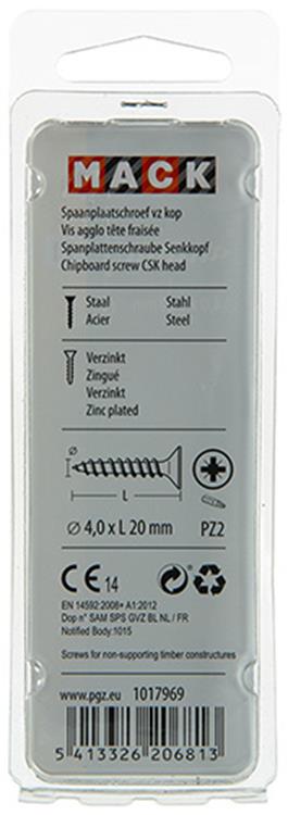 Mack 1017969 - vis pour panneaux d'aggloméré avec tête plaquée jaune. 80 pièces 4,0 x 20 mm | 5 pièces