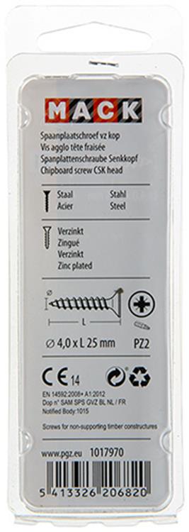 Mack 1017970 - vis pour panneaux d'aggloméré avec tête plaquée jaune. 70 pièces 4,0 x 25 mm | 5 pièces