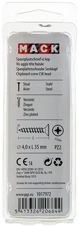 Mack 1017972 - vis pour panneaux d'aggloméré avec tête plaquée jaune. 50 pièces 4,0 x 35 mm | 5 pièces
