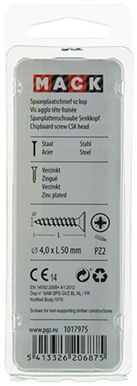 Mack 1017975 - vis pour panneaux d'aggloméré avec tête plaquée jaune. 35 pièces 4,0 x 50 mm | 5 pièces