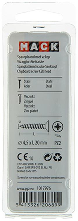 Mack 1017976 - vis pour panneaux d'aggloméré avec tête plaquée jaune. 70 pièces 4,5 x 20 mm | 5 pièces
