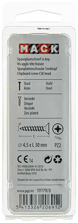 Mack 1017978 - vis pour panneaux d'aggloméré avec tête plaquée jaune. 50 pièces 4,5 x 30 mm | 5 pièces