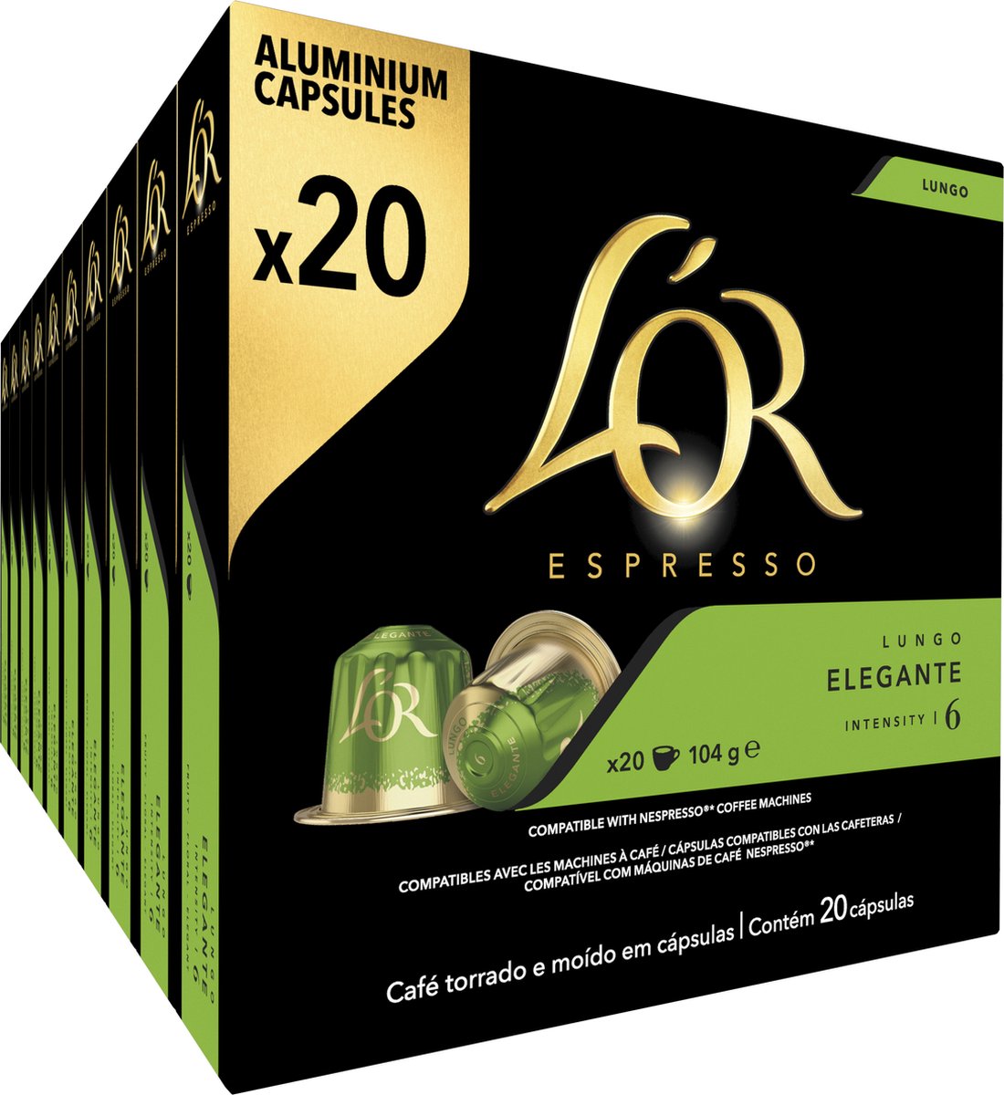 Tasses à café élégantes L'or Lungo - intensité 6 12 - 10 x 20 capsules