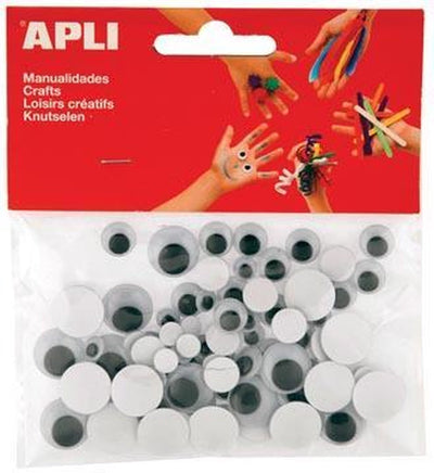 Yeux artisanaux autocollants Apli, ronds, blister de 100 pièces