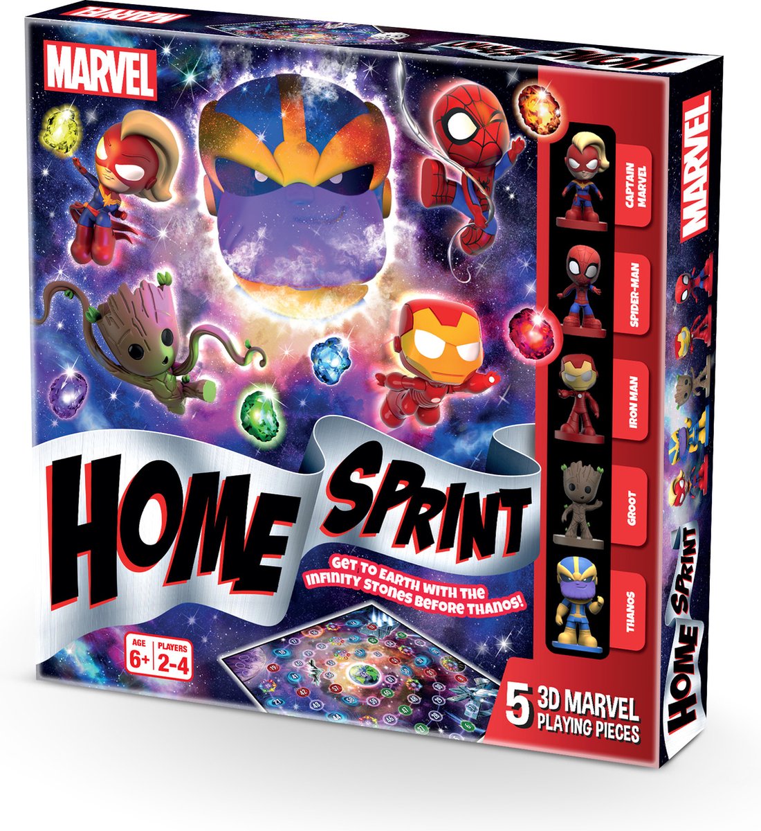 Shuffle marvel avengers home sprint - jeu de société - famille - merveille - planche d'oie