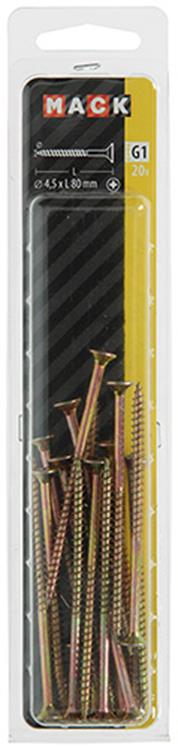 Mack 1017983 - vis pour panneaux d'aggloméré avec tête plaquée jaune. 20 pièces 4,5 x 80 mm | 5 pièces