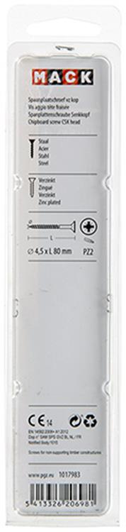 Mack 1017983 - vis pour panneaux d'aggloméré avec tête plaquée jaune. 20 pièces 4,5 x 80 mm | 5 pièces