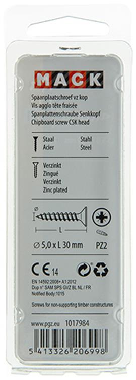 Mack 1017984 - vis pour panneaux d'aggloméré avec tête plaquée jaune. 40 pièces 5,0 x 30 mm | 5 pièces