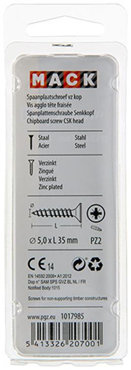 Mack 1017985 - vis pour panneaux d'aggloméré avec tête plaquée jaune. 35 pièces 5,0 x 35 mm | 5 pièces