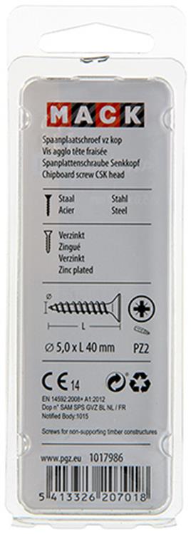 Mack 1017986 - vis pour panneaux d'aggloméré avec tête plaquée jaune. 30 pièces 5,0 x 40 mm | 5 pièces