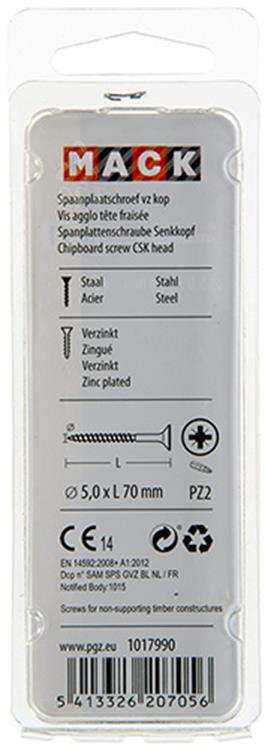 Mack 1017990 - vis pour panneaux d'aggloméré avec tête plaquée jaune. 20 pièces 5,0 x 70 mm | 5 pièces