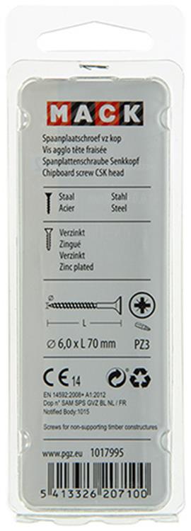 Mack 1017995 - vis pour panneaux d'aggloméré avec tête plaquée jaune. 12 pièces 6,0 x 70 mm | 5 pièces