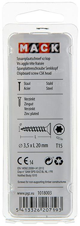 Mack 1018003 - spainplschr.vzkop-auto-assemblage jaune sat.100 pièces 3,5 x 20 mm | 5 pièces
