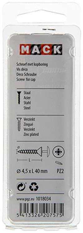 Mack 1018034 - vis avec alésage à tête, acier galvanisé. 30 pièces 4,5 x 40 mm | 5 pièces