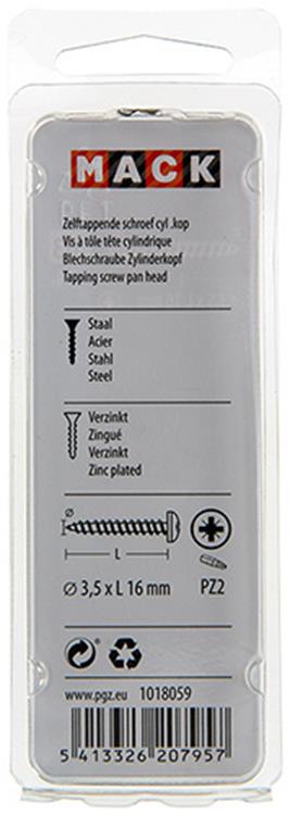 Mack 1018059 - vis autotaraudeuse à tête cylindrique galvanisée. 74 pièces 3,5 x 16 mm | 10 pièces