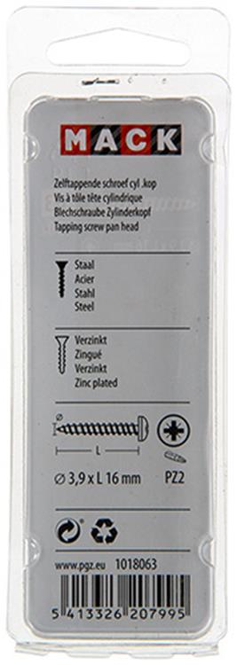 Mack 1018063 - vis autotaraudeuse à tête cylindrique galvanisée. 60 pièces 3,9 x 16 mm | 5 pièces