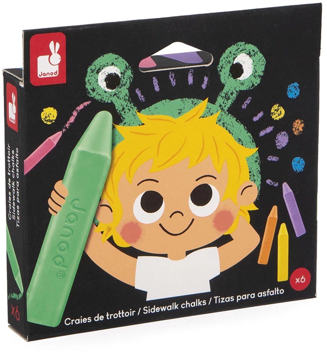 Janod - colo - craie de trottoir - lot de 6 couleurs différentes