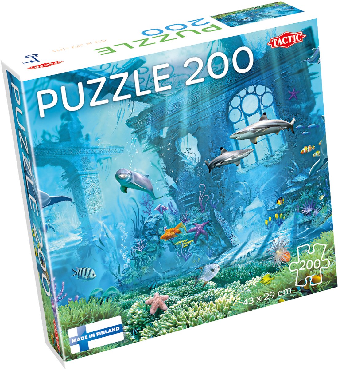 Tactic Sea Adventure – Puzzle – 200 pièces – Monde sous-marin avec dauphins, requins et poissons – Aventure océanique pour enfants – Haute qualité scandinave