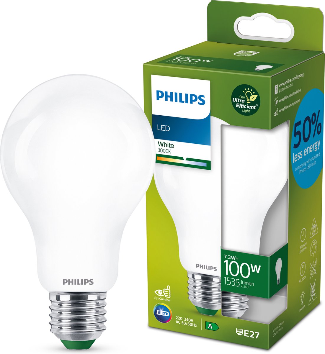 Philips LED Lampe LED ultra efficace Philips mate - 100 W - E27 - lumière blanche