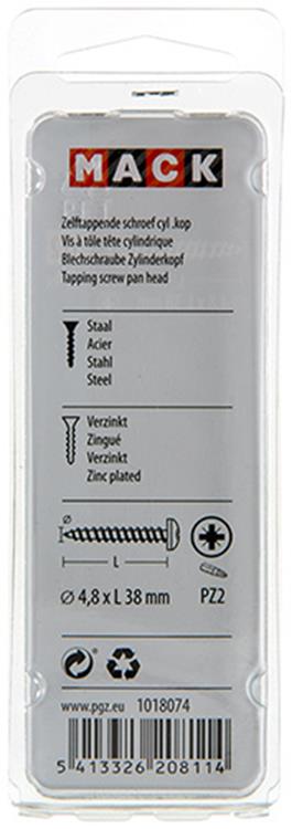 Mack 1018074 - vis autotaraudeuse à tête cylindrique galvanisée. 24 pièces 4,8 x 38 mm | 5 pièces