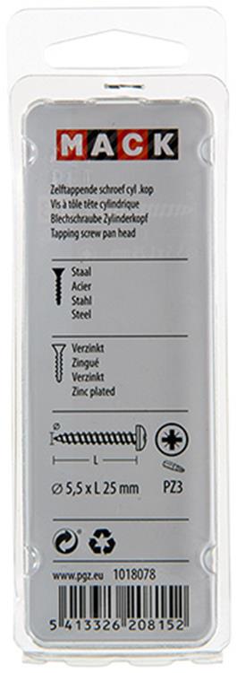 Mack 1018078 - vis autotaraudeuse à tête cylindrique galvanisée. 22 pièces 5,5 x 25 mm | 5 pièces