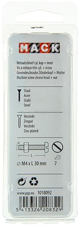 Mack 1018092 - vérin à vis métal. tête + écrou plaqué 40 pcs m4 x 30 mm | 5 pièces