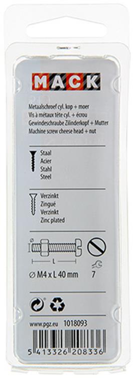 Mack 1018093 - vérin à vis métal. tête + écrou plaqué 34 pcs m4 x 40 mm | 5 pièces