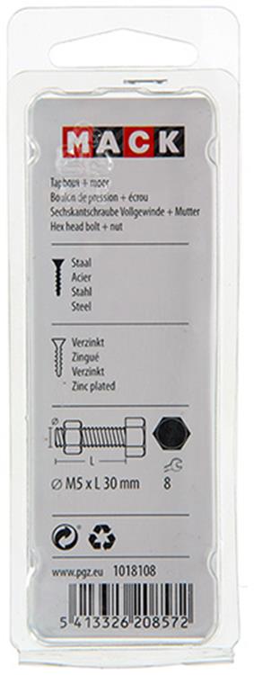 Mack 1018108 - boulon de robinet + écrou en acier galvanisé 30 pcs m5 x 30 mm | 5 pièces