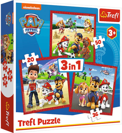 Ensemble de puzzle Trefl Paw Patrol 3in1 - Puzzle pour enfants en carton Happy Dogs.