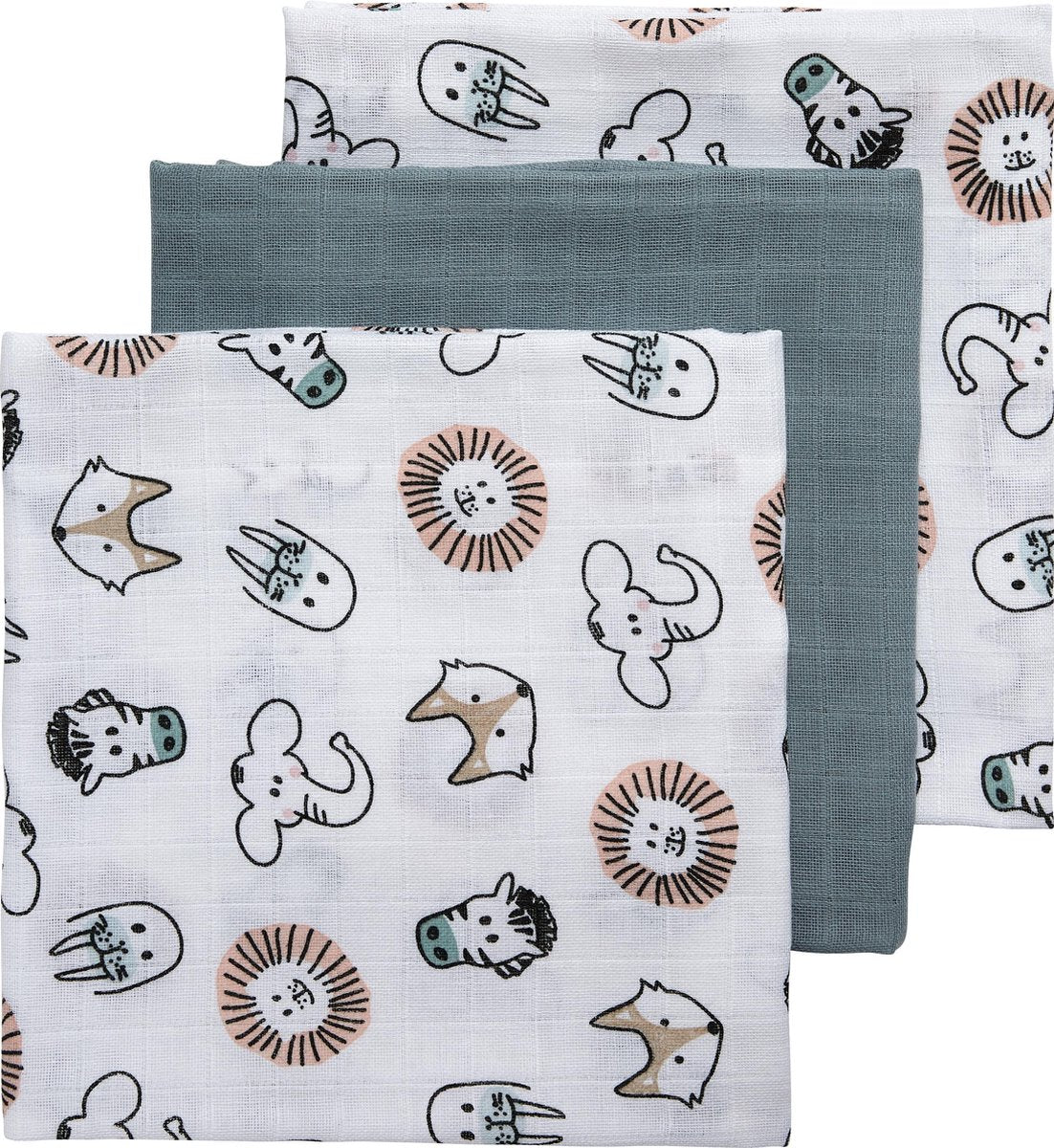 Lingettes hydrophiles Meyco pour bébés animaux - paquet de 3 - multicolore - 70x70cm
