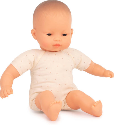 Poupée Miniland avec corps en tissu - asiatique 32cm - au parfum vanille - imperméable - 10 mois
