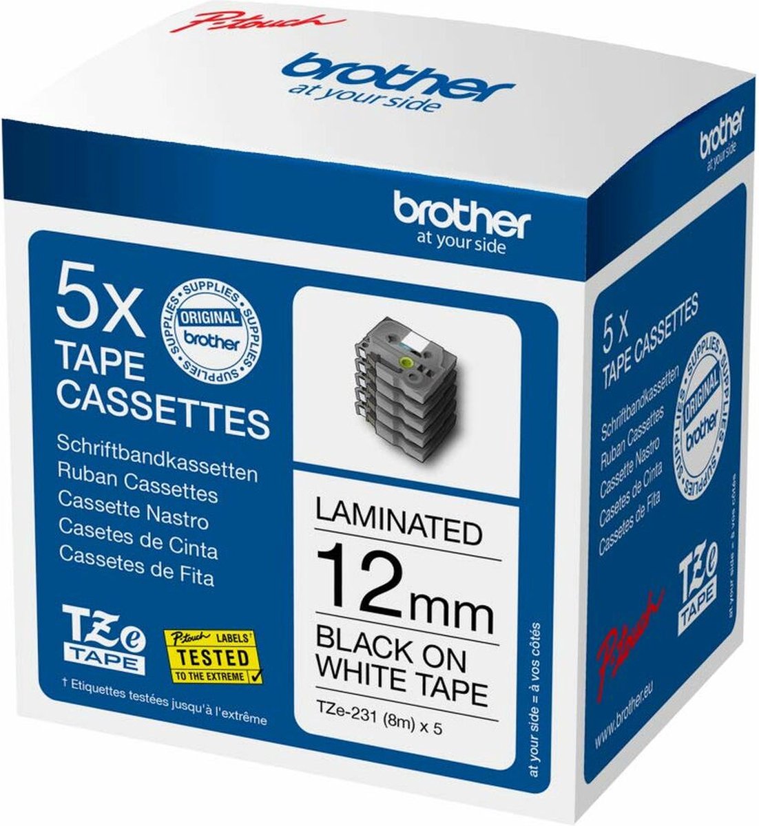 Ruban pour imprimante d'étiquettes Brother tze-231m5, noir sur blanc