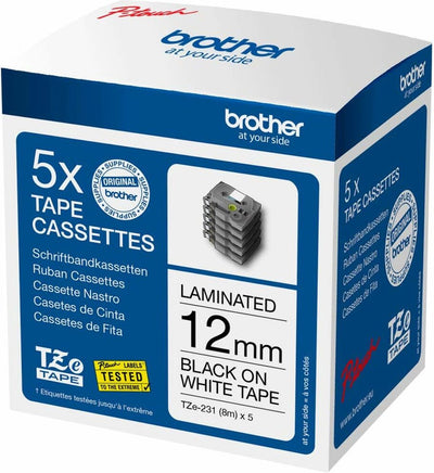Ruban pour imprimante d'étiquettes Brother tze-231m5, noir sur blanc
