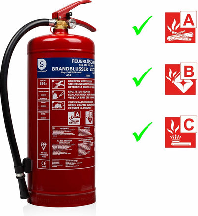 Smartwares 10.014.72 - poudre d'extincteur 6 kg - avec support de montage - classe de feu ABC - certifié BSI
